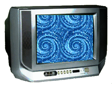 computer with blue spirals on a blue screen